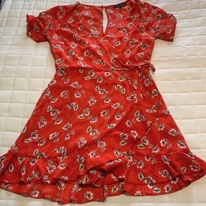 Red and White floral wrap dress with shorts